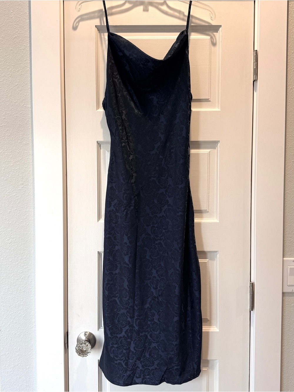 Lulus Midnight Blue Satin Jacquard Midi Dress XS
